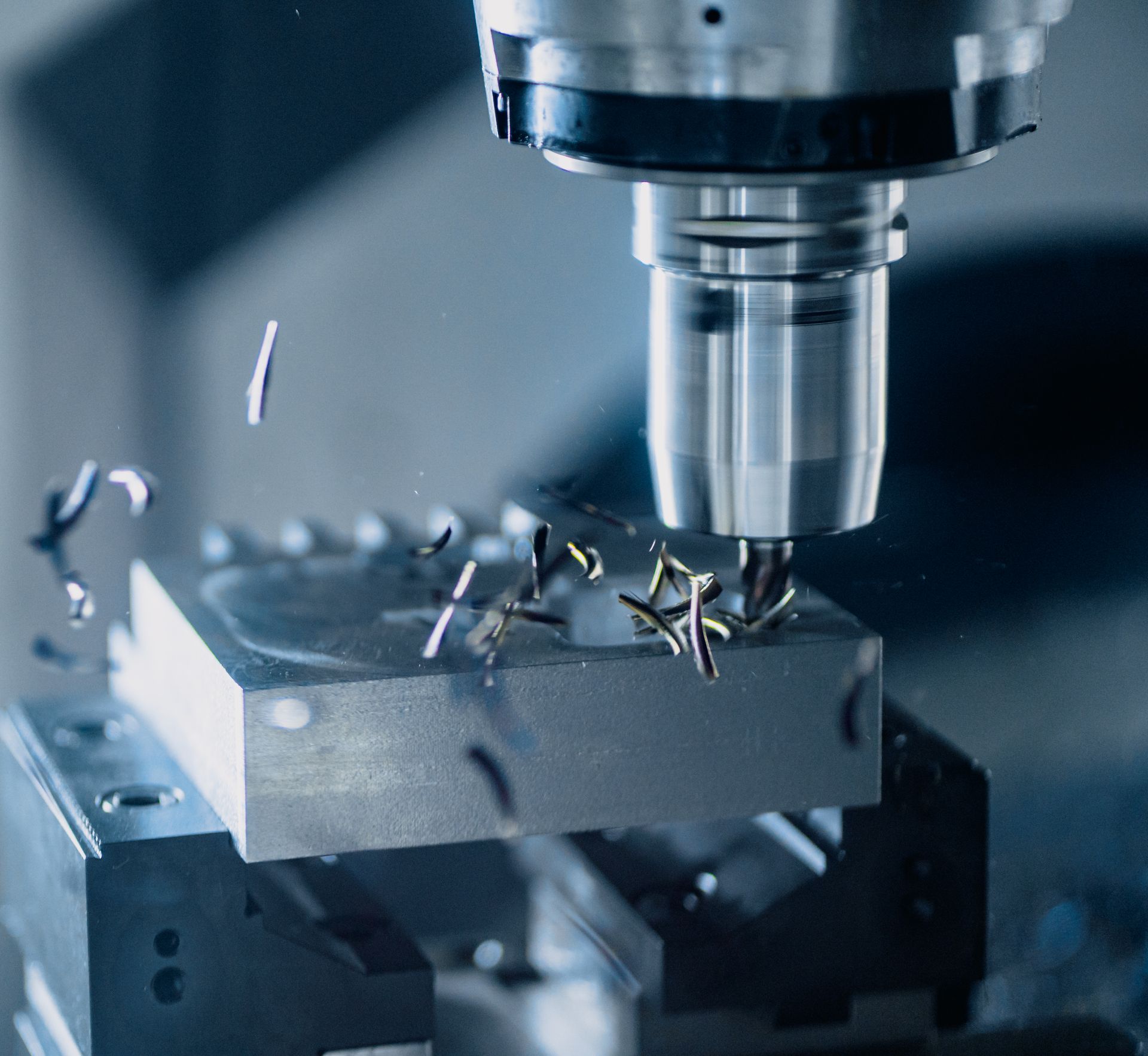 CNC milling machine cutting metal