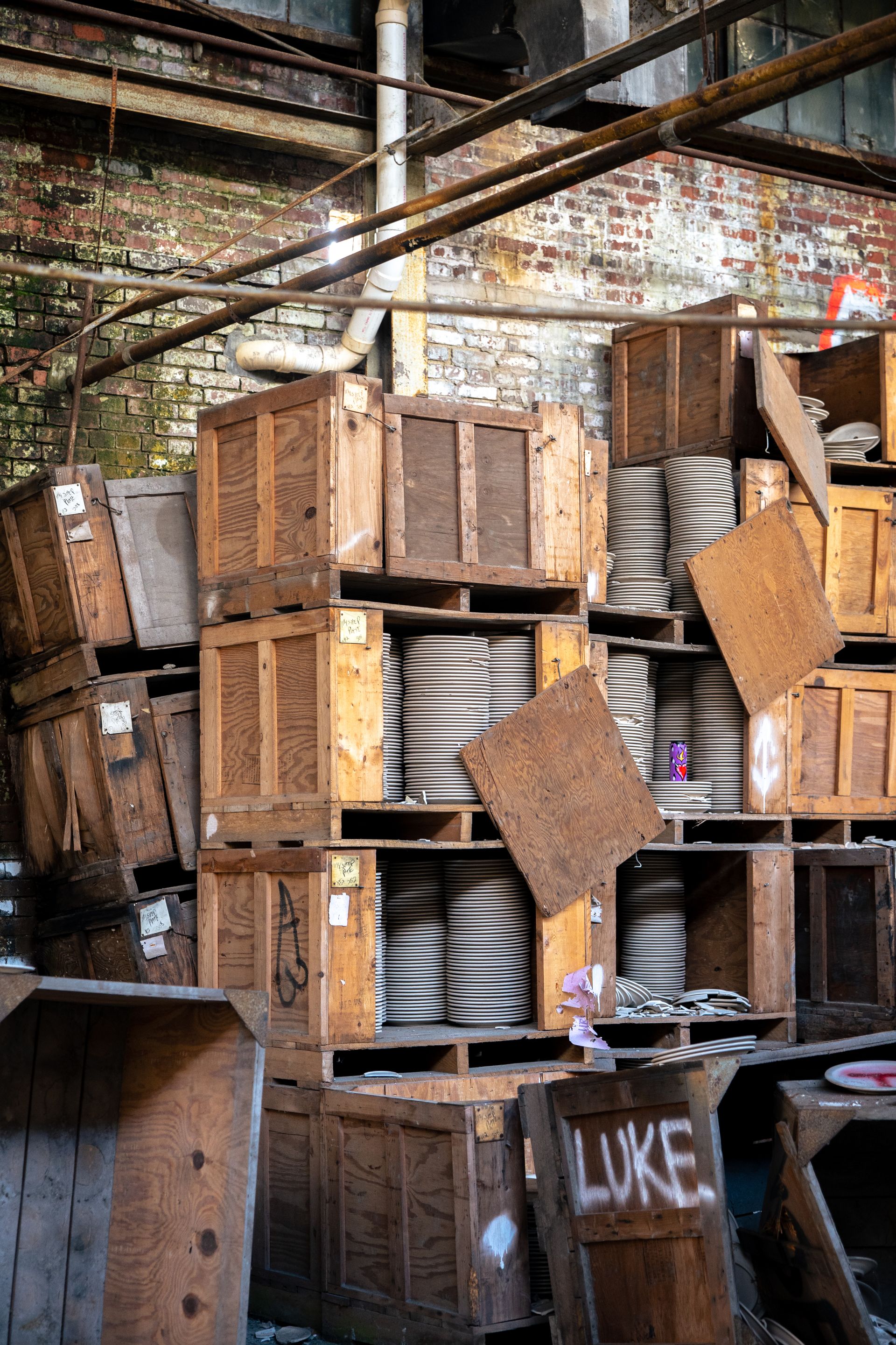 Wooden crates in a warehouse