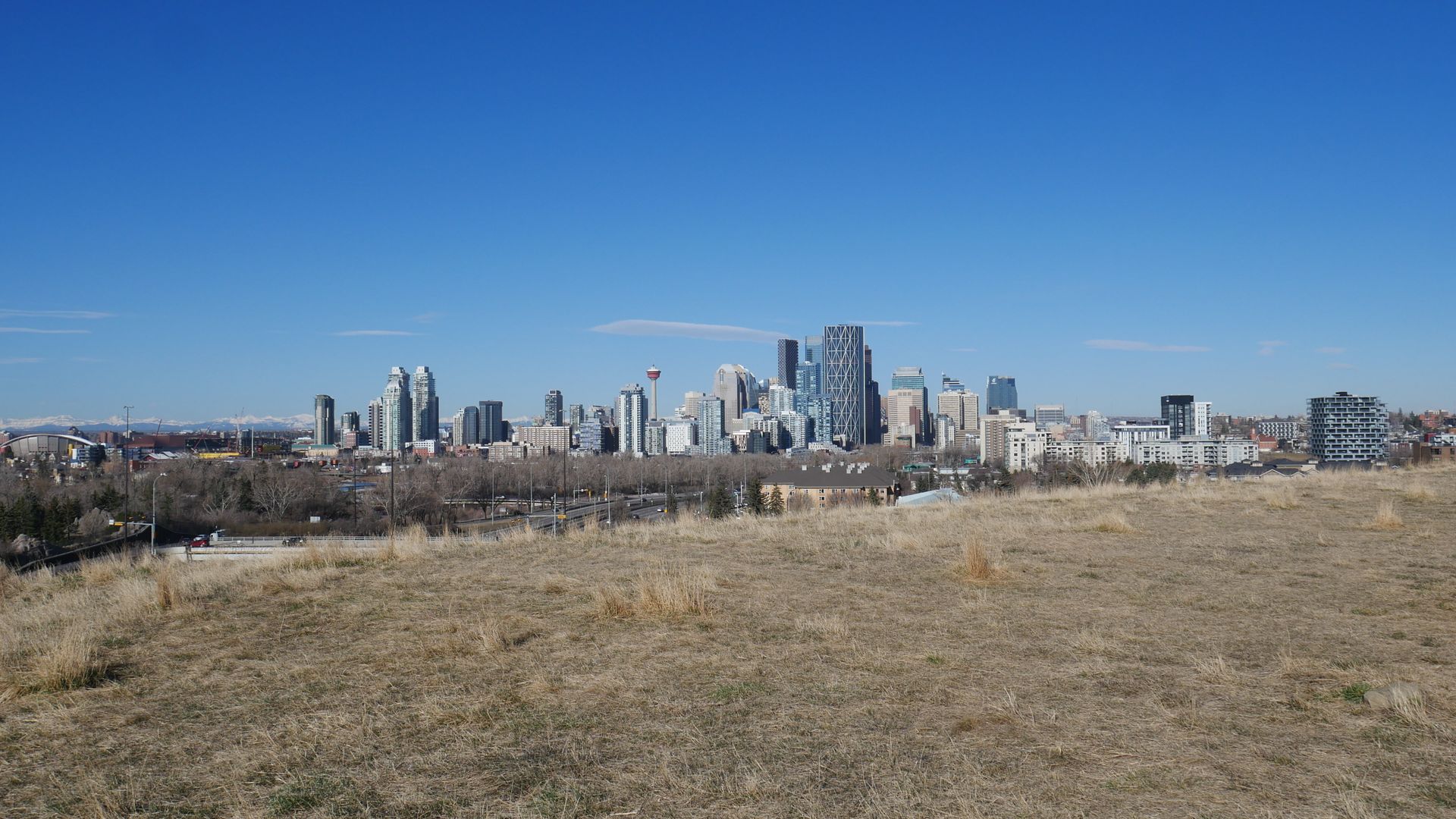 Calgary skyline under a blue sky